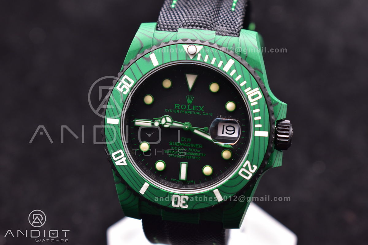 Submariner DIW Green Carbon VSF 1:1 Best Edition Black Dial on Black Nylon Strap VS3135